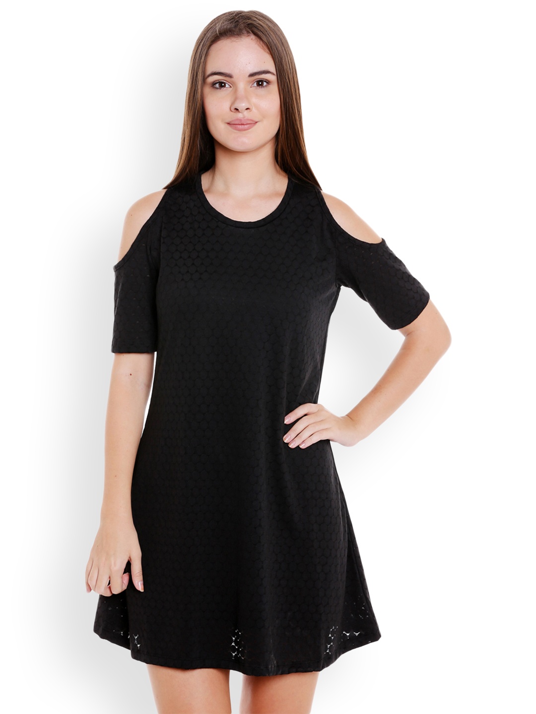 

Globus Women Black Self Design A-Line Dress