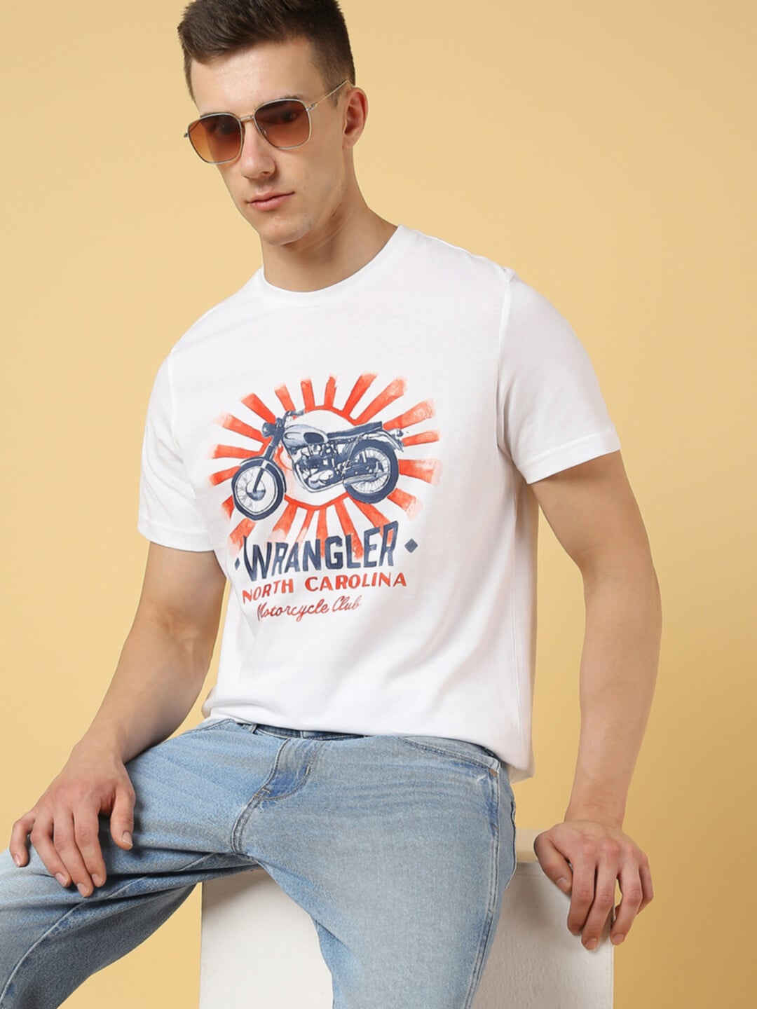 

Wrangler Biker Printed Cotton T-shirt, White