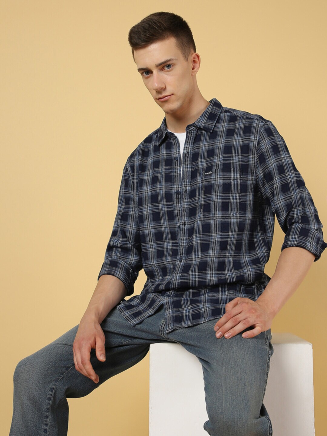 

Wrangler Tartan Checked Cotton Casual Shirt, Blue