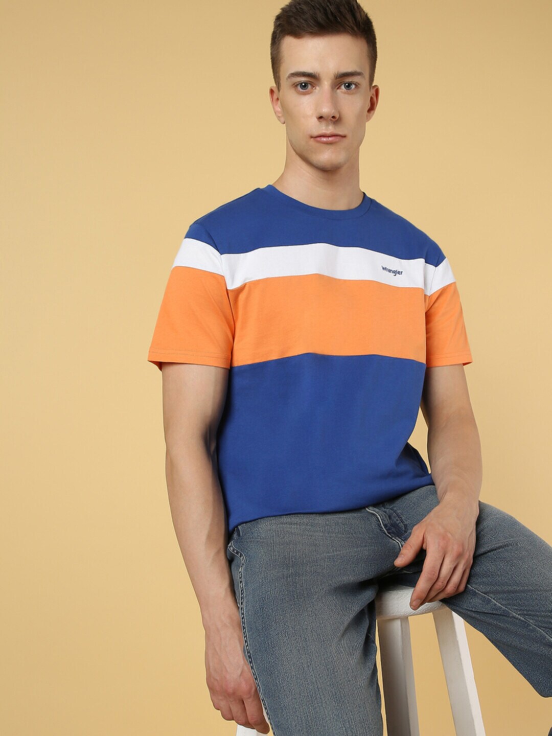 

Wrangler Colourblocked Cotton T-shirt, Blue