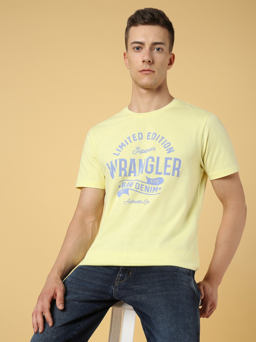 

Wrangler Typography Printed Cotton T-shirt, Yellow