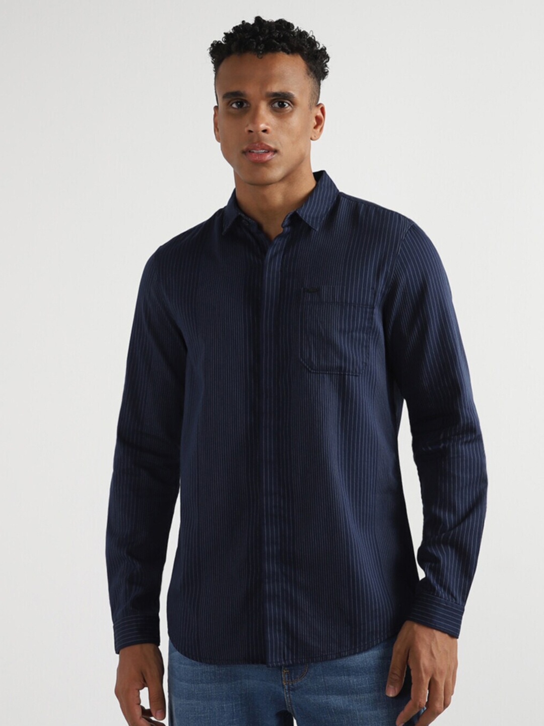 

Lee Slim Fit Vertical Striped Cotton Casual Shirt, Blue