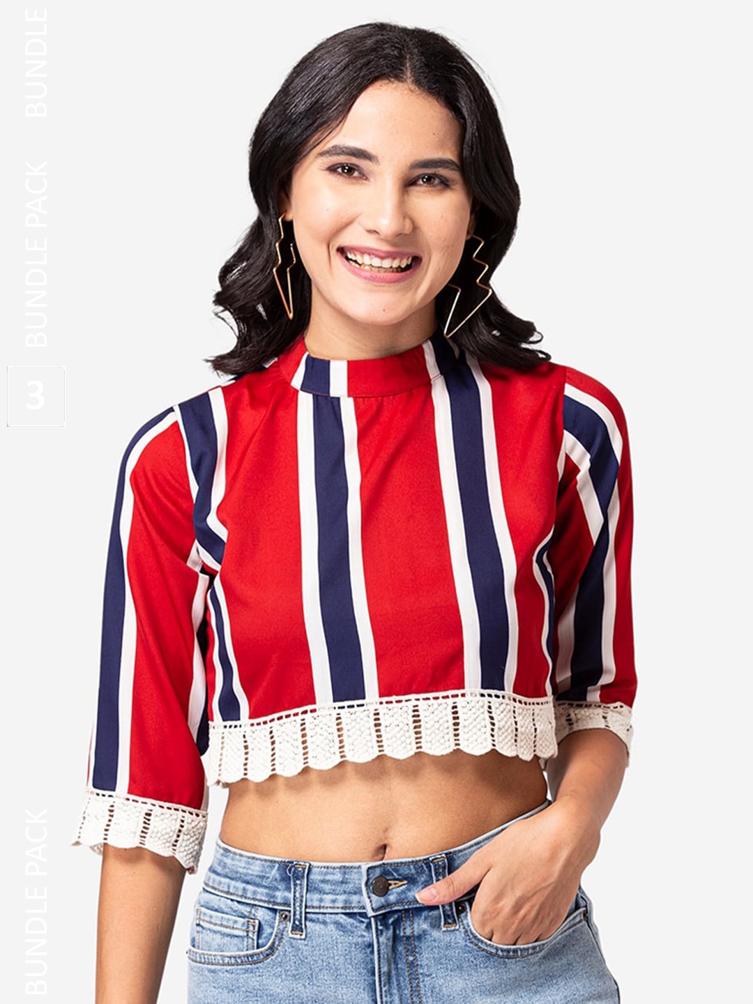 

BAESD Striped Crepe Boxy Crop Top, Red