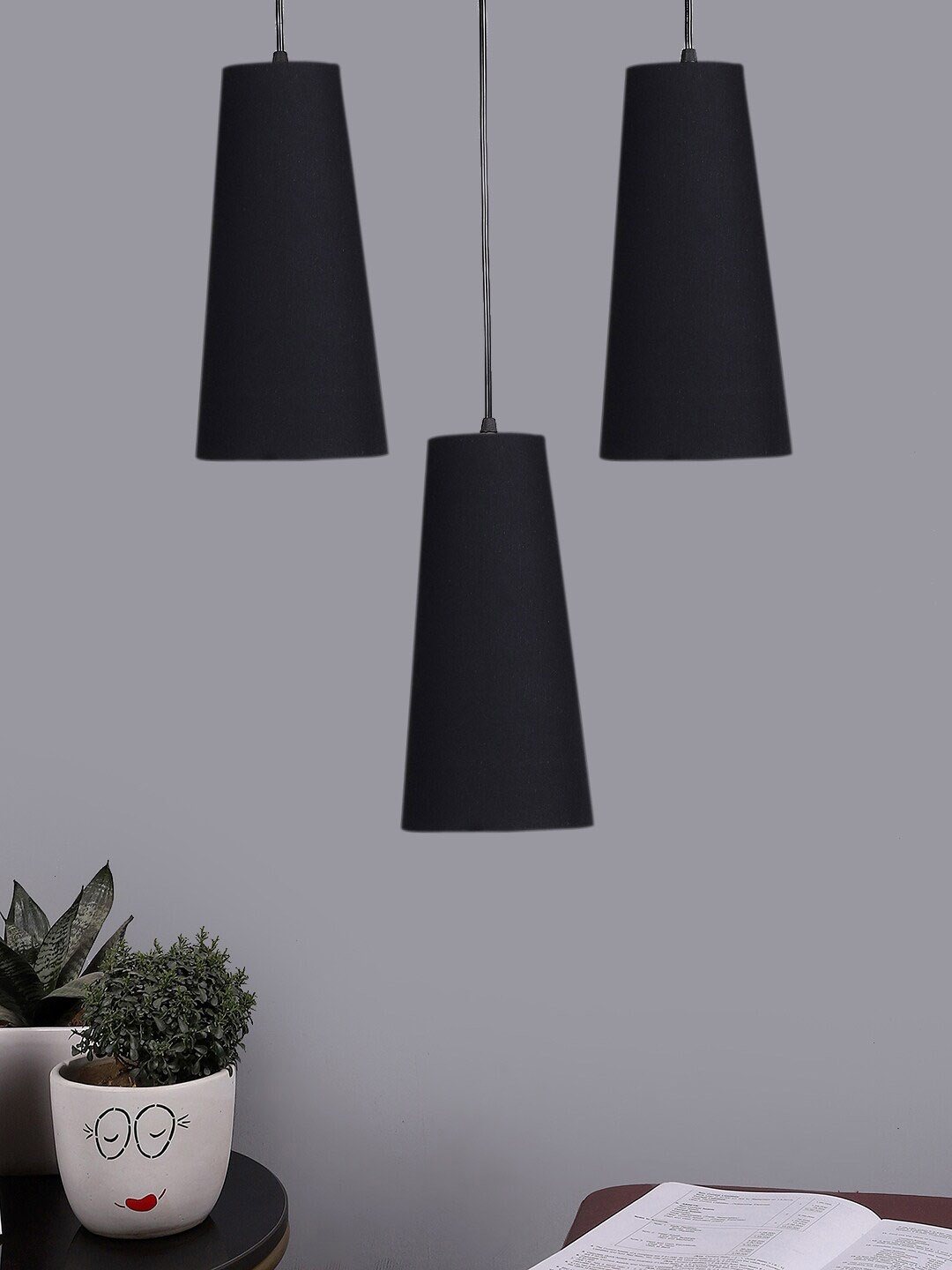 

Devansh Black Cluster Conical Shaped Hanging Lamps With Cotton Shades