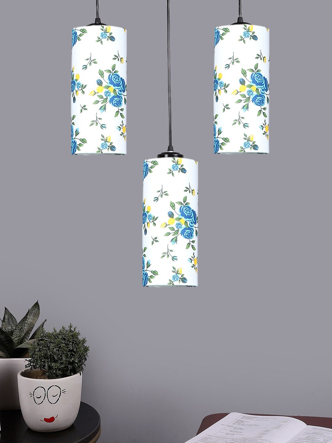 

Devansh White & Blue Cluster Round Hanging Lamps & Floral Printed Cotton Shades