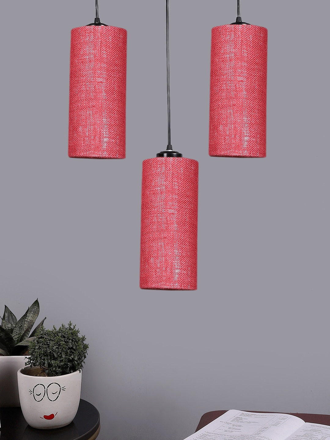 

Devansh Maroon & Black Textured Cluster Round Hanging Lamps With Jute Shades