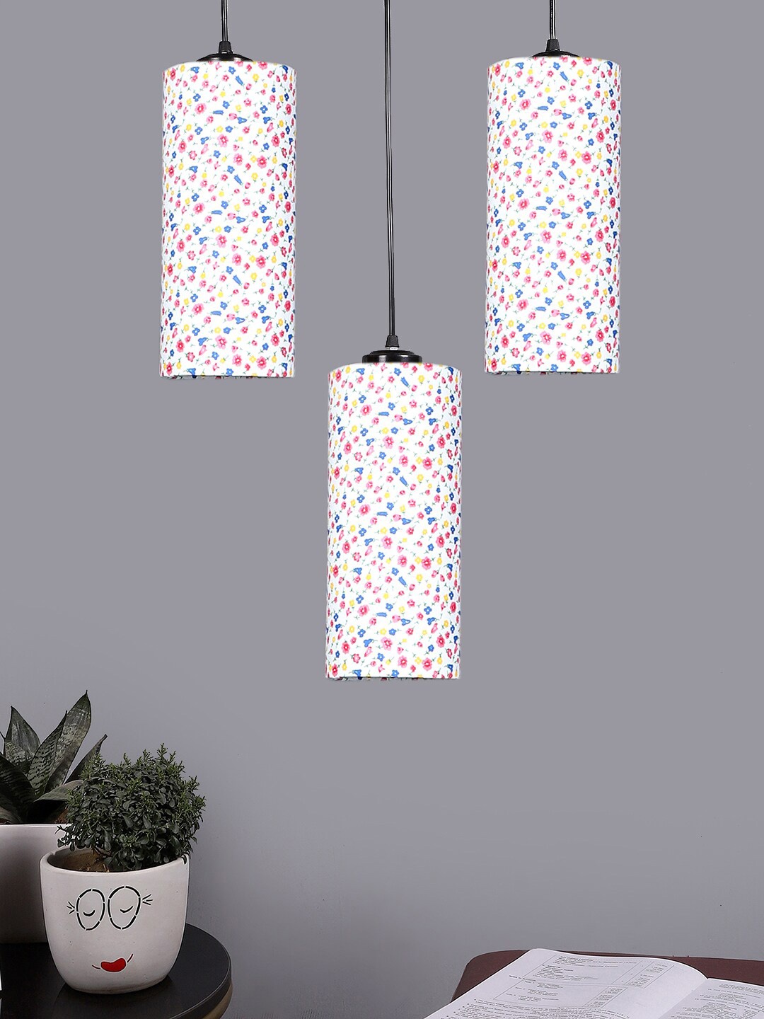 

Devansh White & Pink Cluster Round Hanging Lamps & Floral Printed Cotton Shades