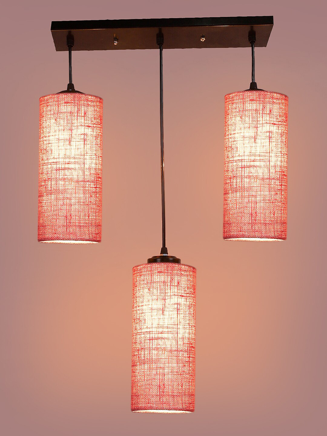 

Devansh Pink & Black Textured Cluster Round Hanging Lamps With Jute Shades