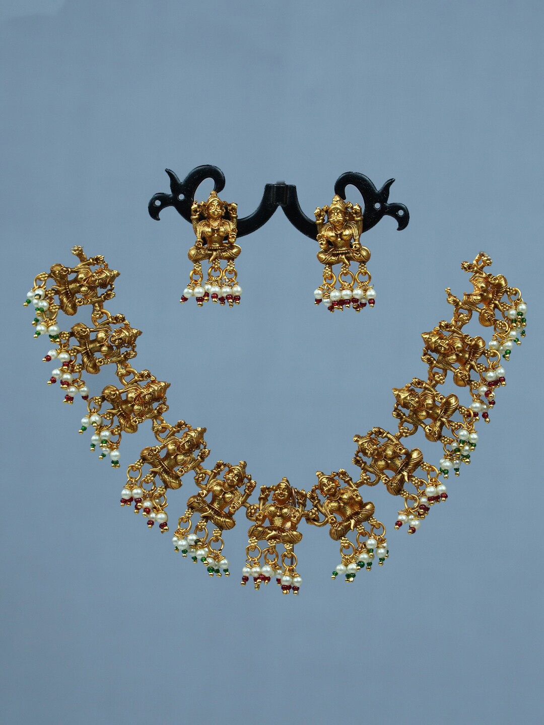 

Diksha collection Gold-Plated Lakshmi Design & Beaded Jewellery Set