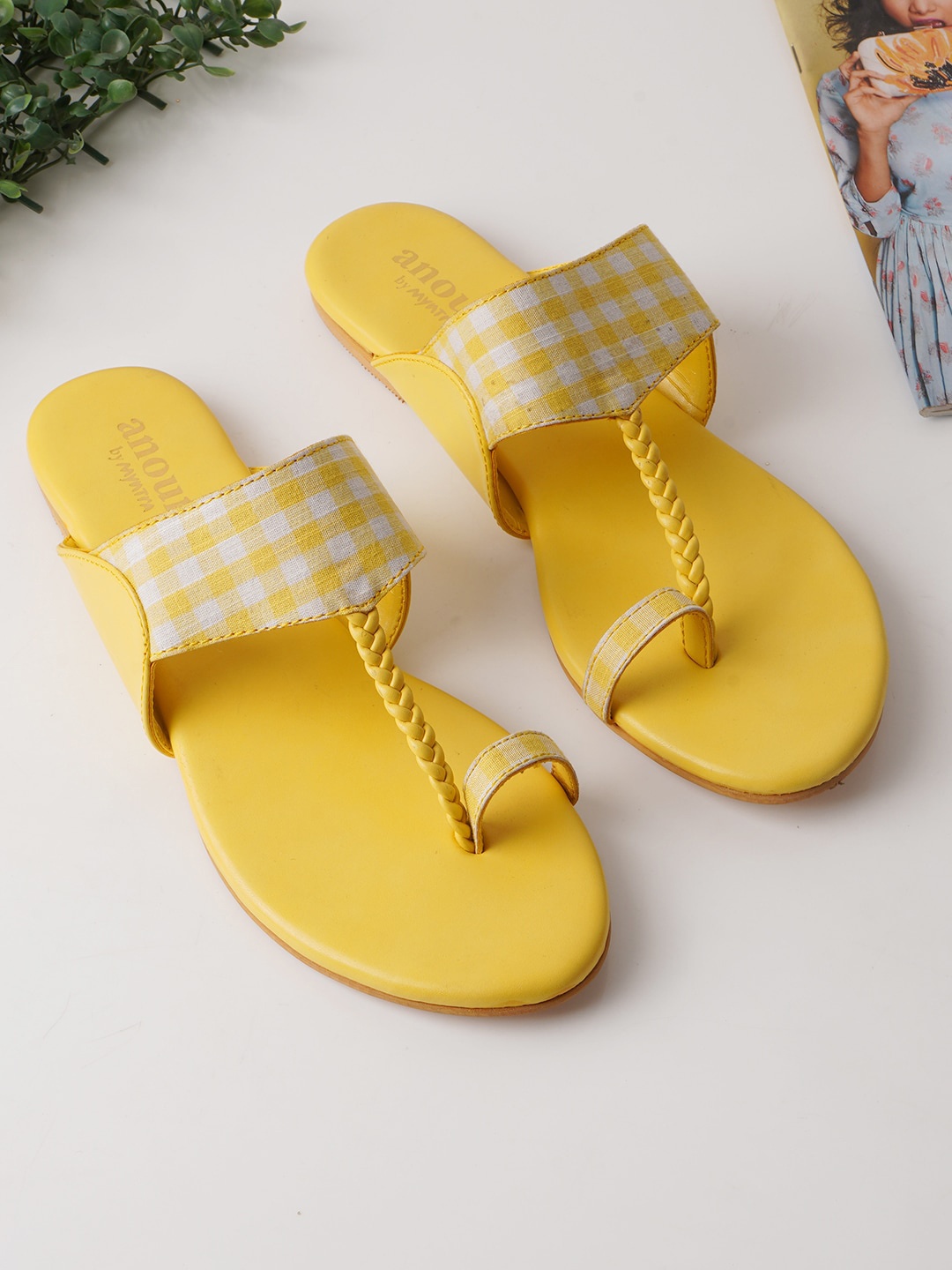

Anouk Checked Open Toe Flats, Yellow