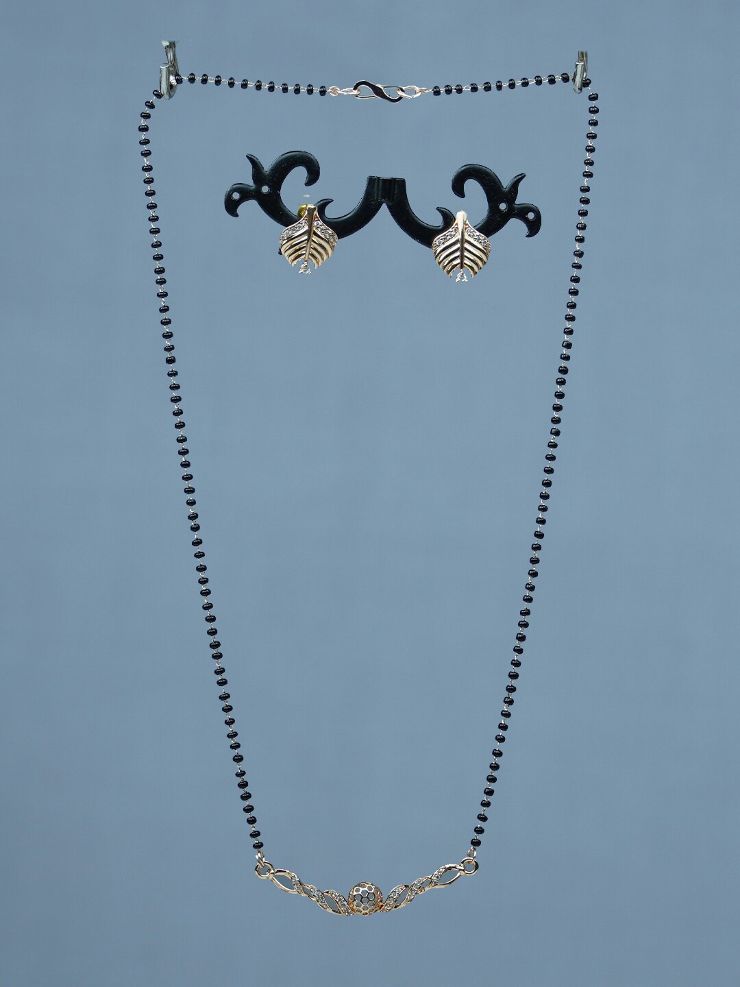 

Diksha collection Gold-Plated Matte Finish Pendent Mangalsutra With Earrings, Black