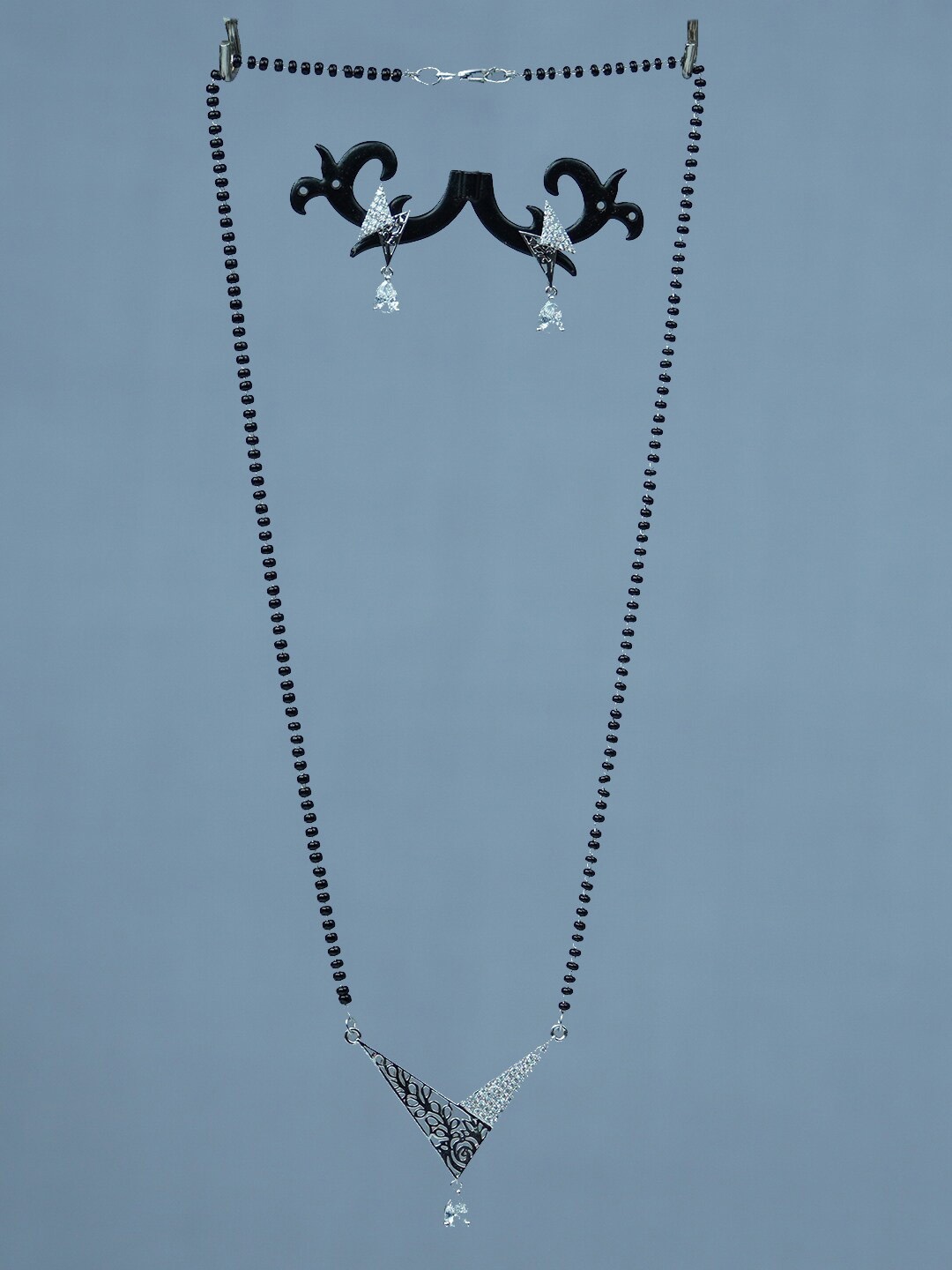 

Diksha Collection Silver-Plated Artificial Stones Studded Mangalsutra & Earrings