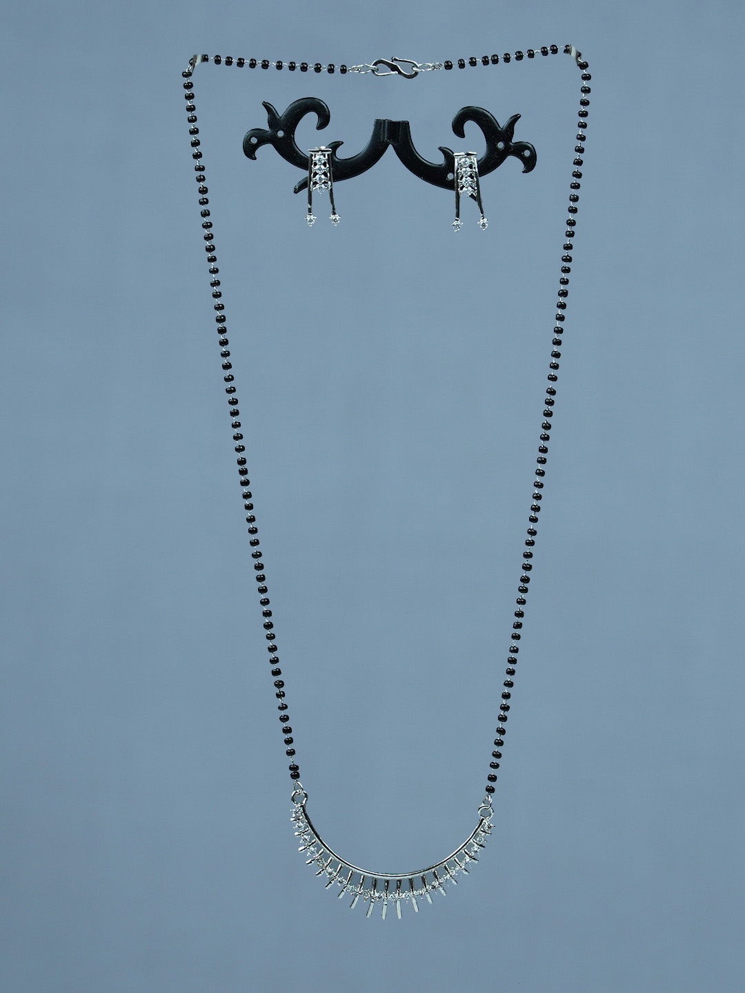 

Diksha collection Silver-Plated Stone Studded & Beaded Mangalsutra With Earrings