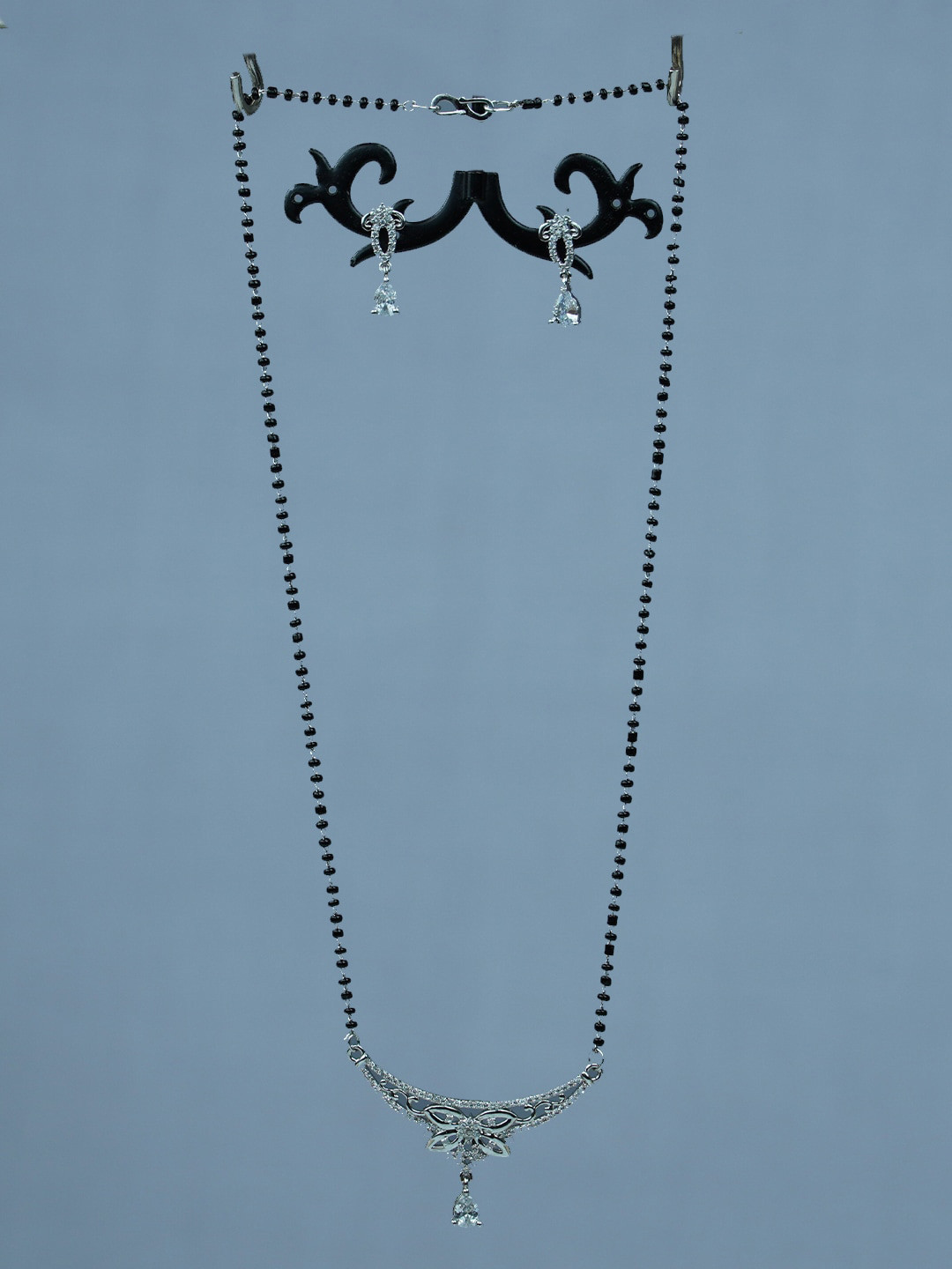 

Diksha collection Silver-Plated Mangalsutra With Earrings