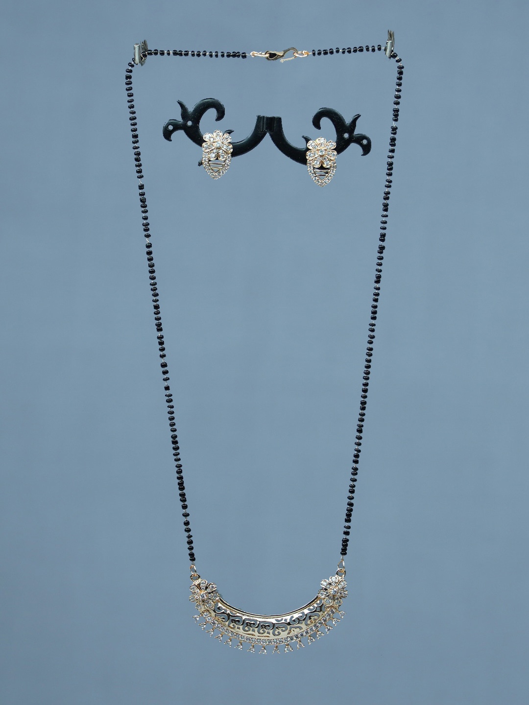

Diksha collection Gold-Plated Matte Finish Pendent Mangalsutra With Earrings, Black