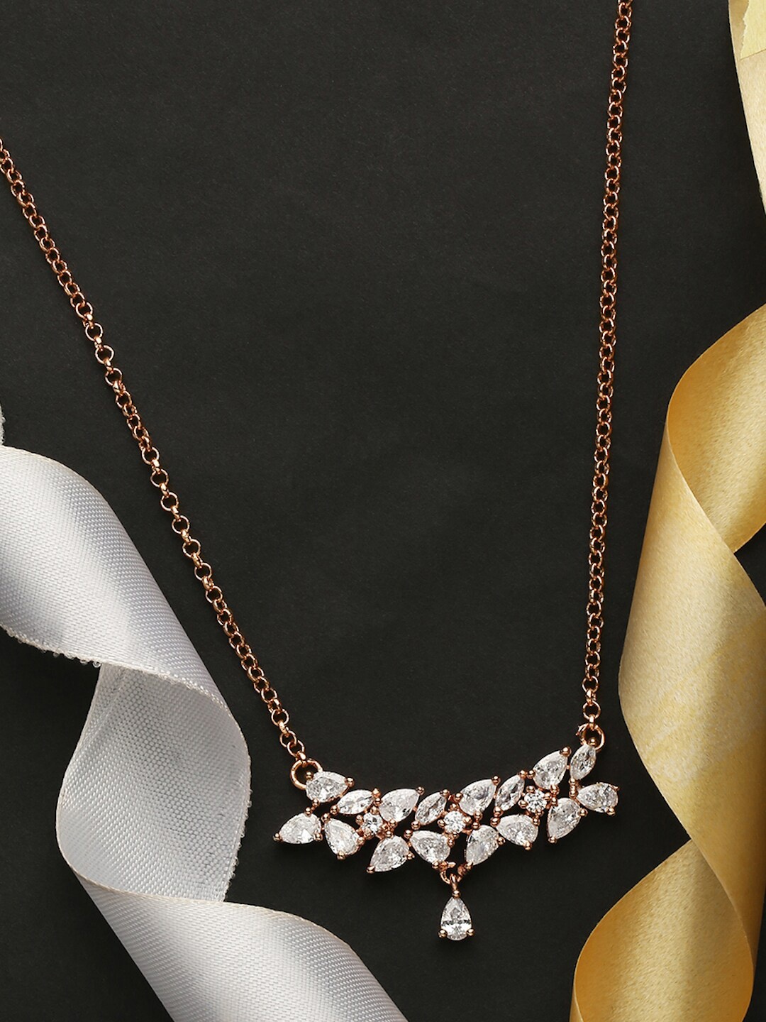 

DressBerry White Brass Rose Gold-Plated Necklace