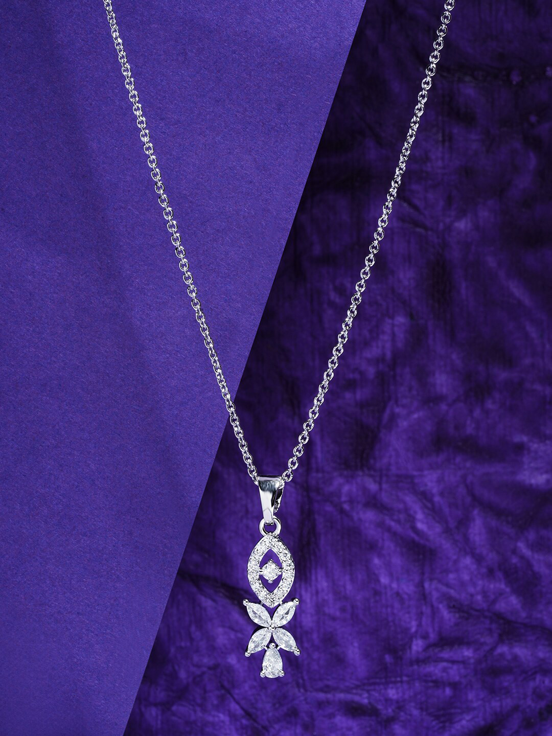 

DressBerry Silver-Plated CZ Studded Pendant & Chain