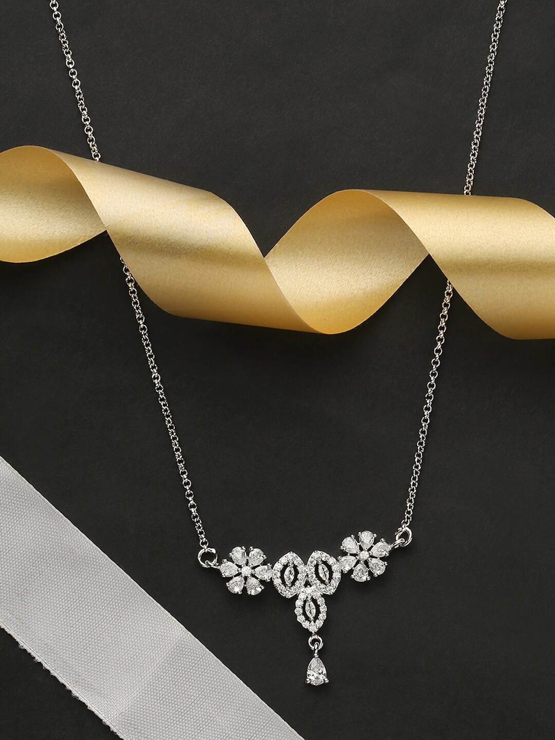 

DressBerry Silver-Toned & White Brass Silver-Plated Necklace