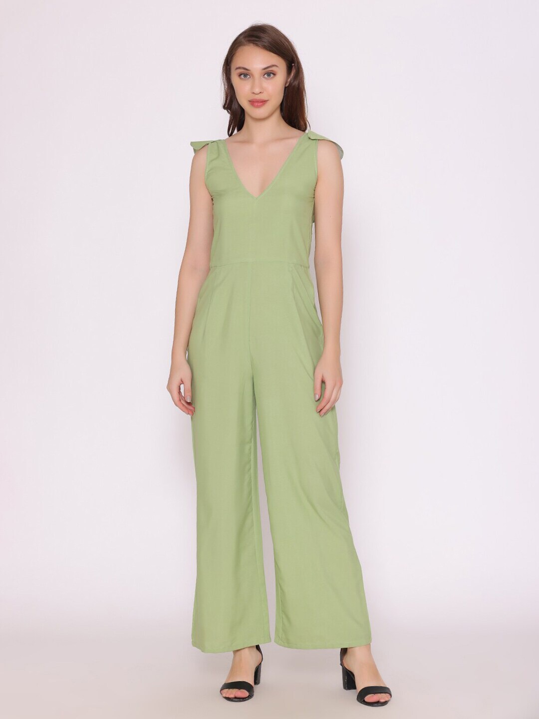 

BAESD V-Neck Sleeveless Ruffled Basic Jumpsuit, Green