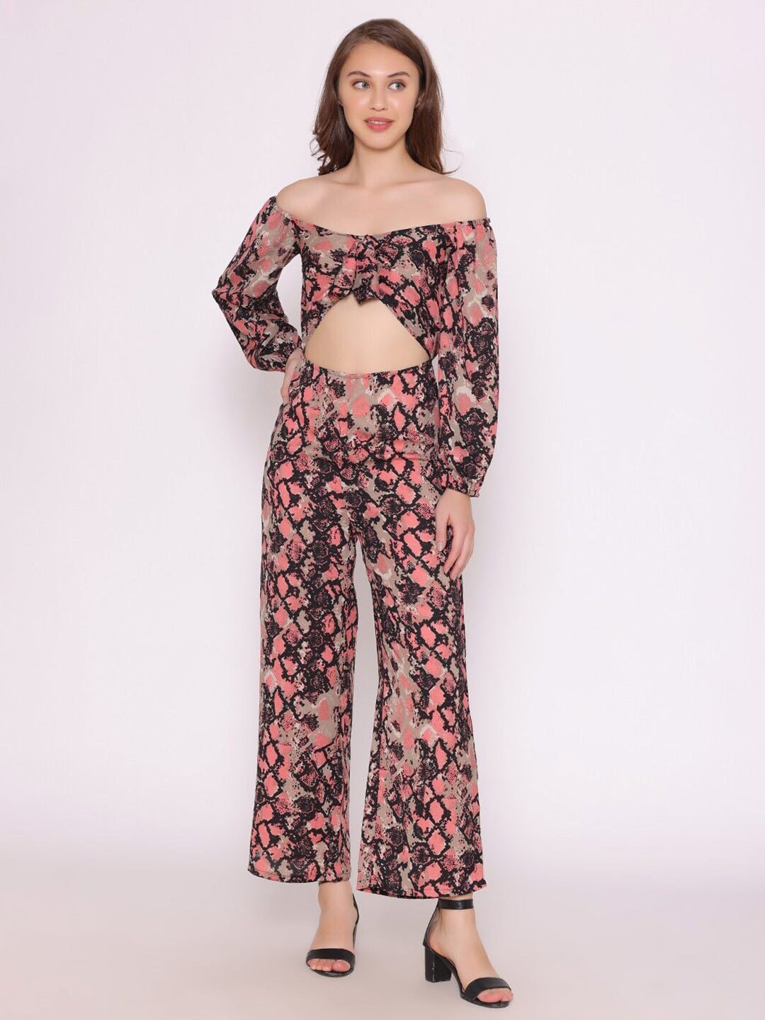 

BAESD Off-Shoulder Printed Basic Jumpsuit, Black