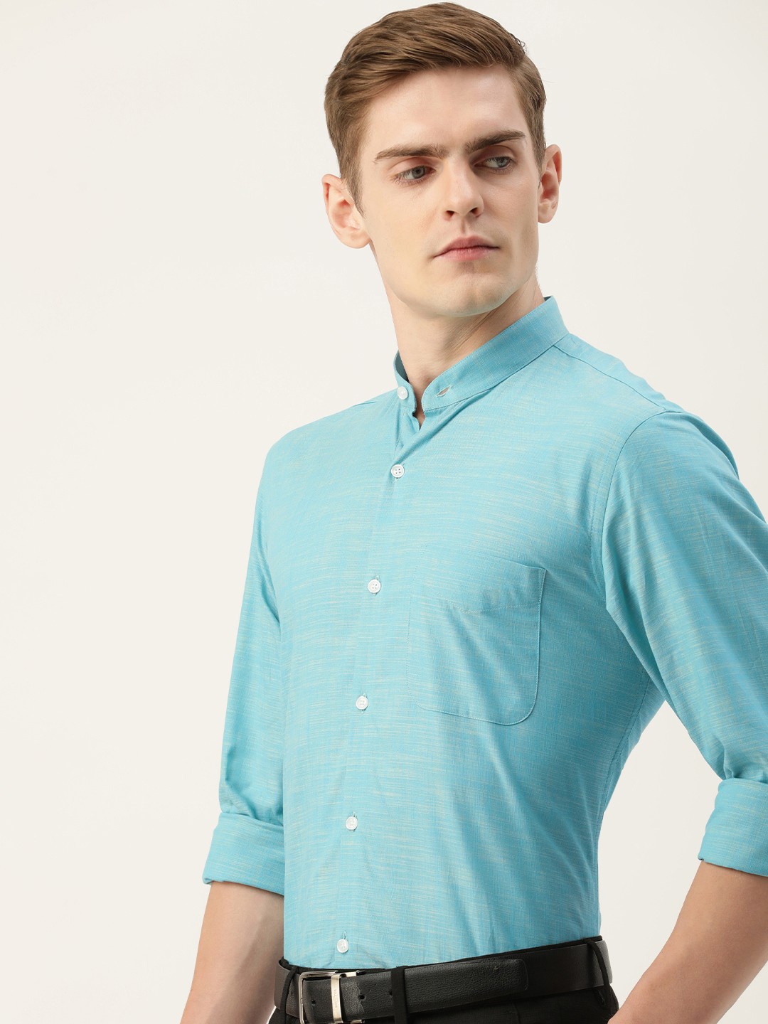 

Peter England Men Pure Cotton Slim Fit Opaque Formal Shirt, Blue