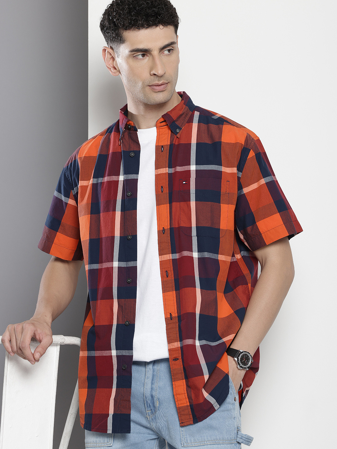 

Tommy Hilfiger Classic Tartan Checked Opaque Pure Cotton Casual Shirt, Multi