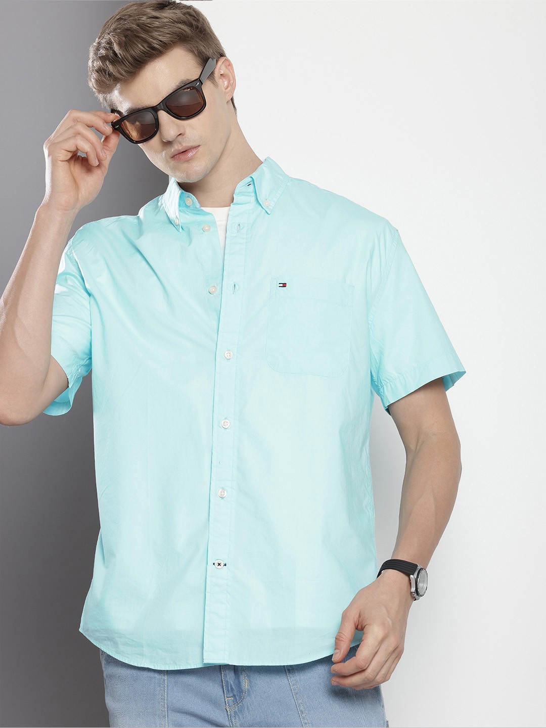 

Tommy Hilfiger Classic Fit Pure Cotton Casual Shirt, Turquoise blue