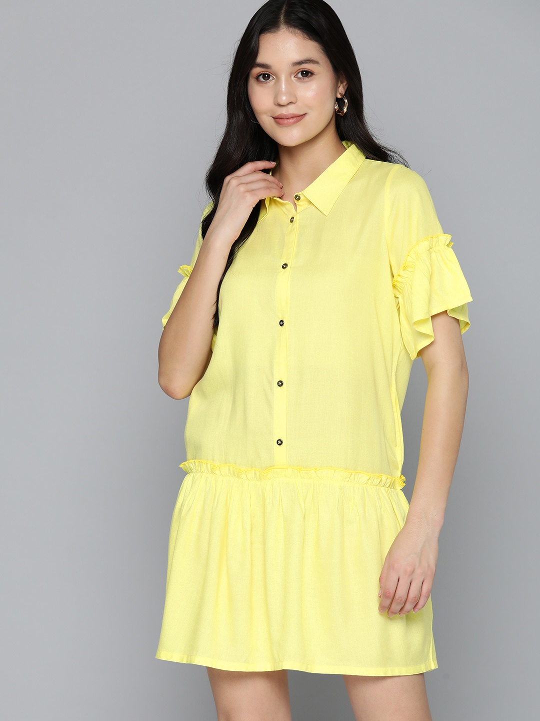 

Harvard Flared Sleeve Shirt Dress, Yellow