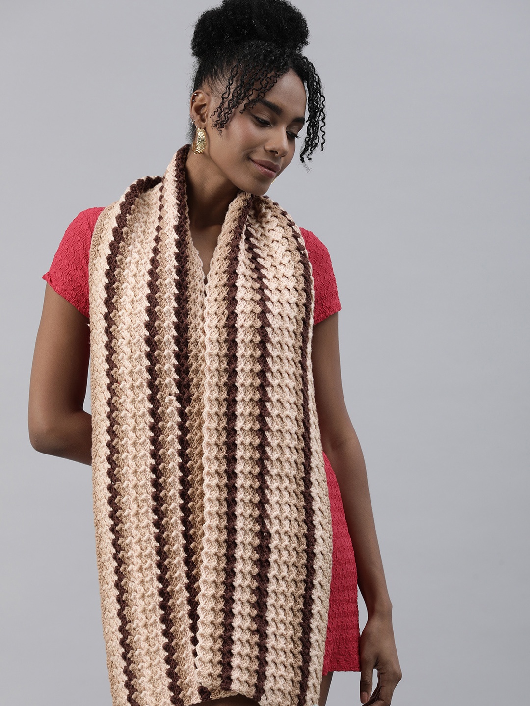 

Magic Needles Self Design Acrylic Scarf, Brown
