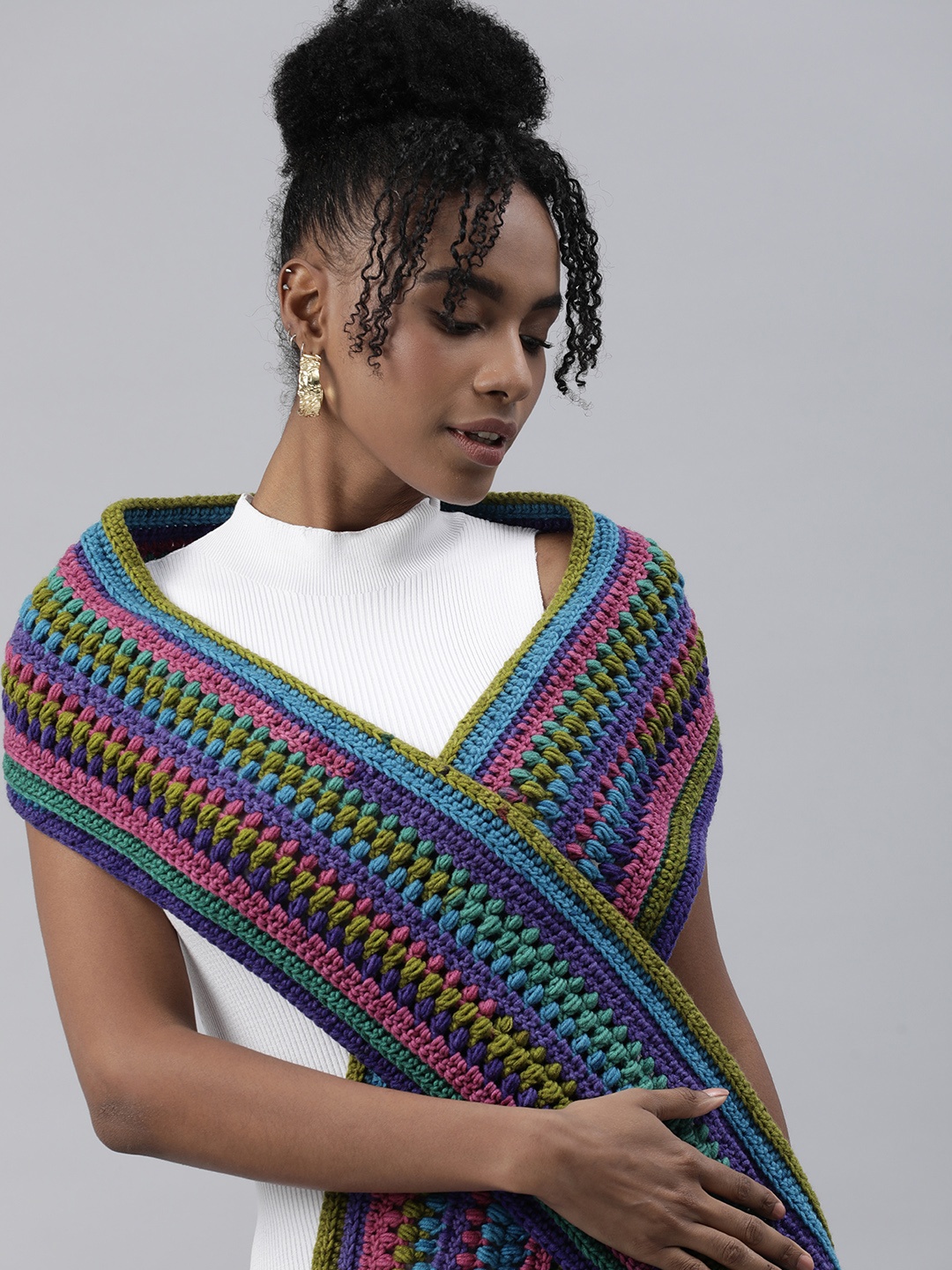 

Magic Needles Self Design Acrylic Scarf, Multi