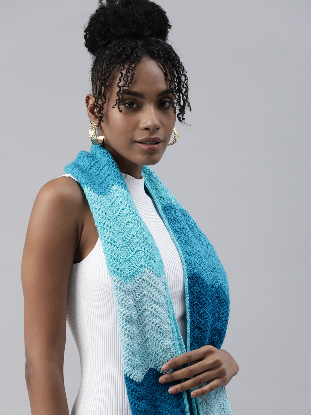 

Magic Needles Women Colourblocked Acrylic Scarf, Blue