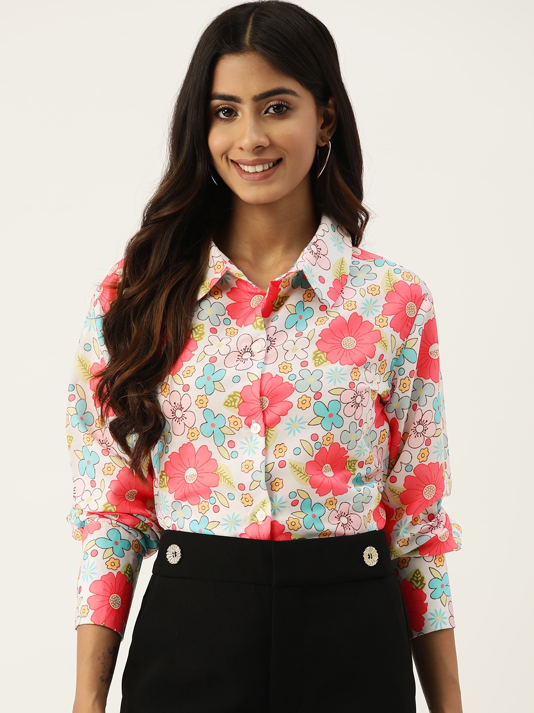 

SAKIA Pure Cotton Floral Printed Casual Shirt, White