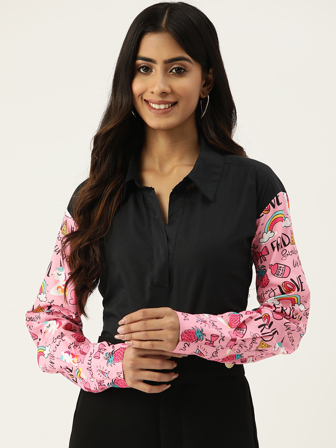 

SAKIA Pure Cotton Printed Full Sleeves Casual Shirt, Black
