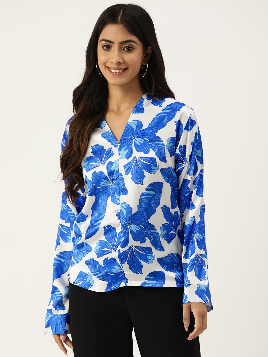 

SAKIA Floral Printed V-Neck Top, Blue