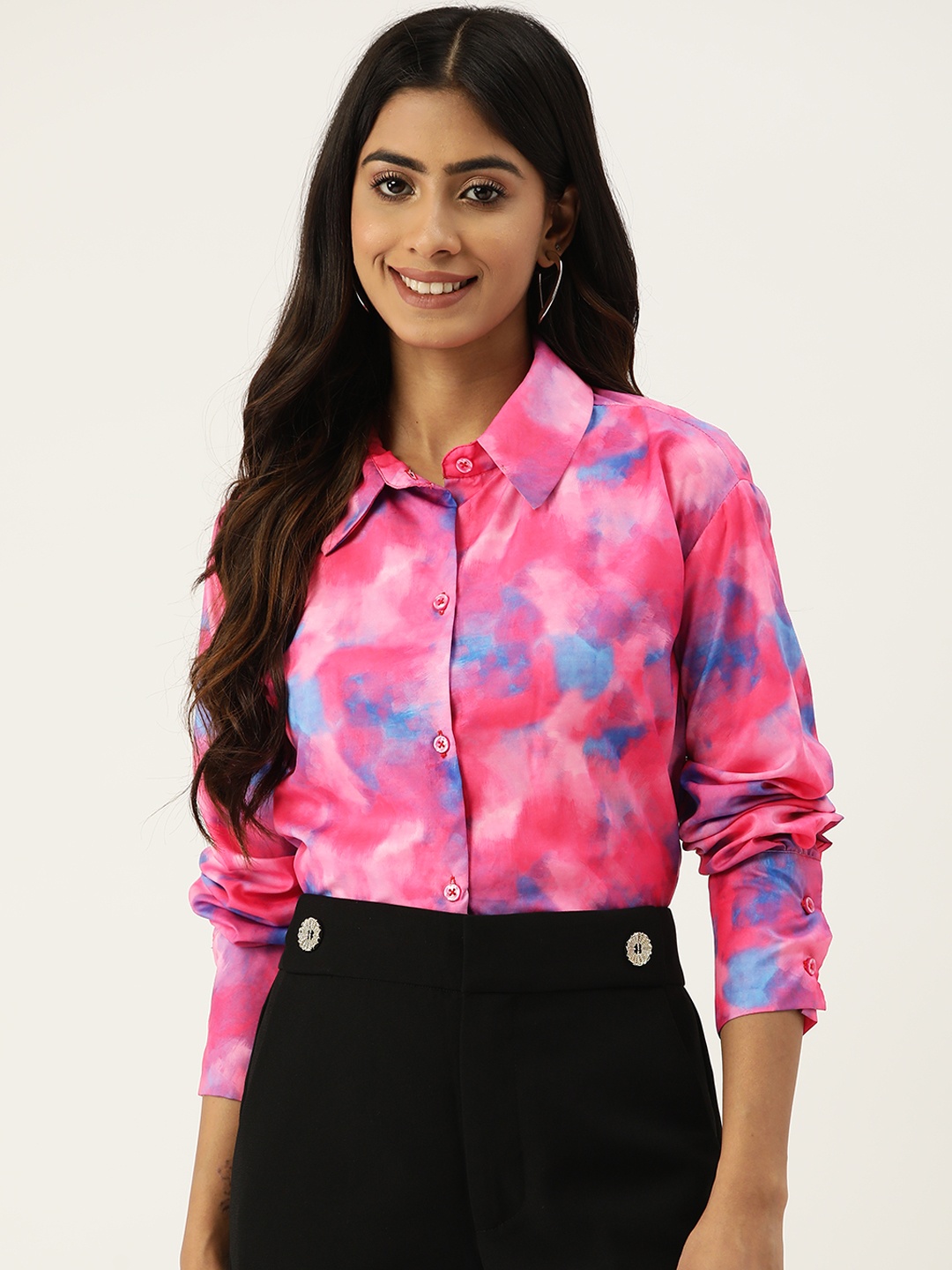 

SAKIA Abstarct Printed Casual Shirt, Pink