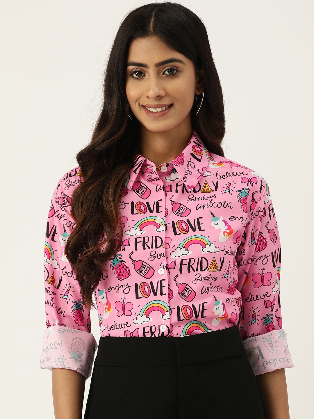 

SAKIA Conversational Printed Casual Shirt, Pink