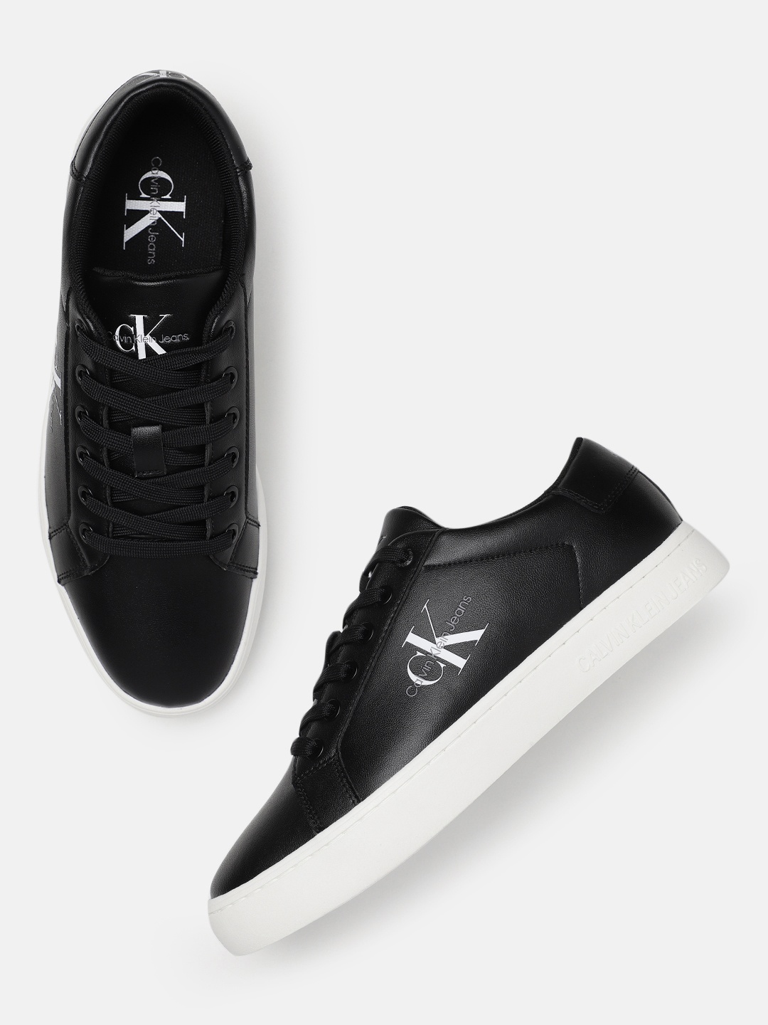 

Calvin Klein Men Classic Cupsole Laceup Low Lth Brand Logo Printed Leather Sneakers, Black