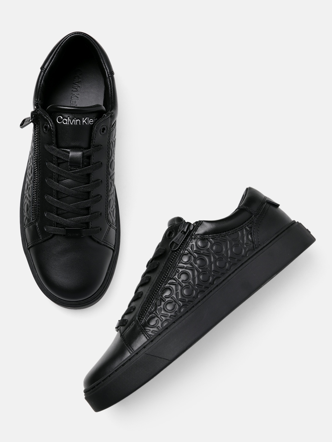 

Calvin Klein Men Textured Leather Sneakers, Black
