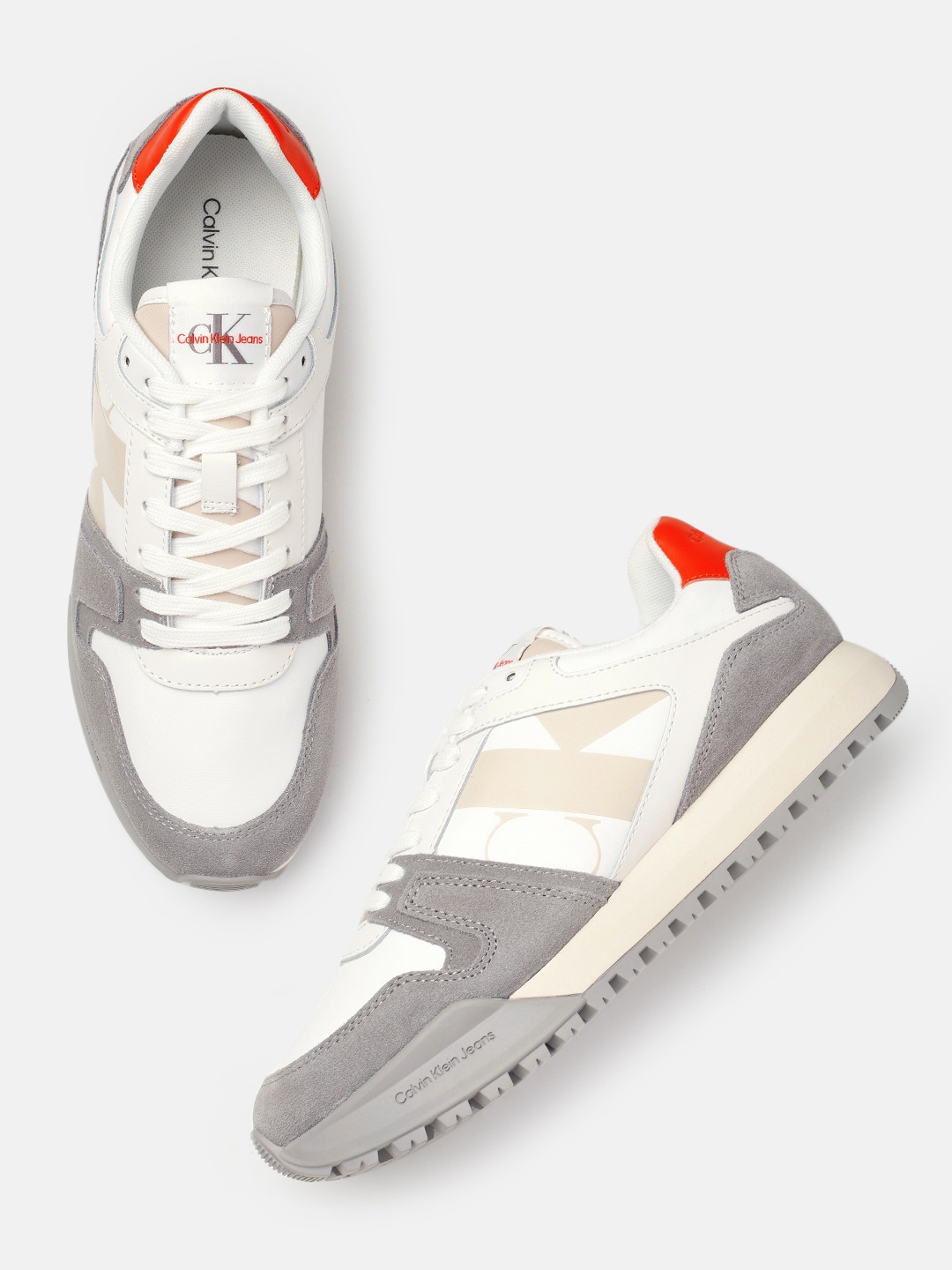

Calvin Klein Men Leather Colourblocked Sneakers, White