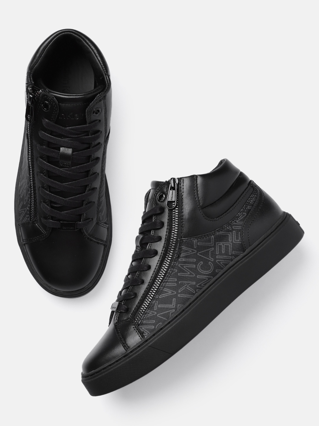 

Calvin Klein Men Printed Leather Mid-Top Sneakers, Black