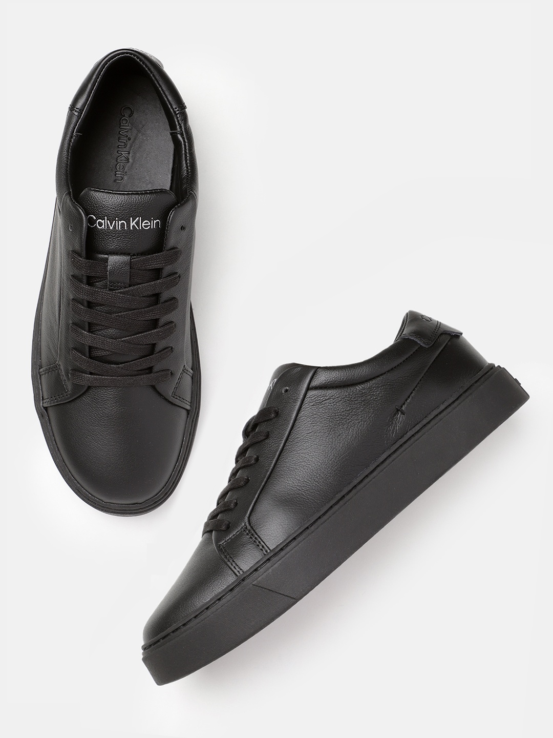 

Calvin Klein Men Low Top Lace Up Pb Solid Leather Sneakers, Black