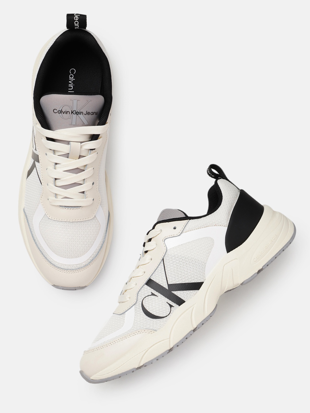 

Calvin Klein Men Retro Tennis Laceup Mesh Woven Design Sneakers, Cream
