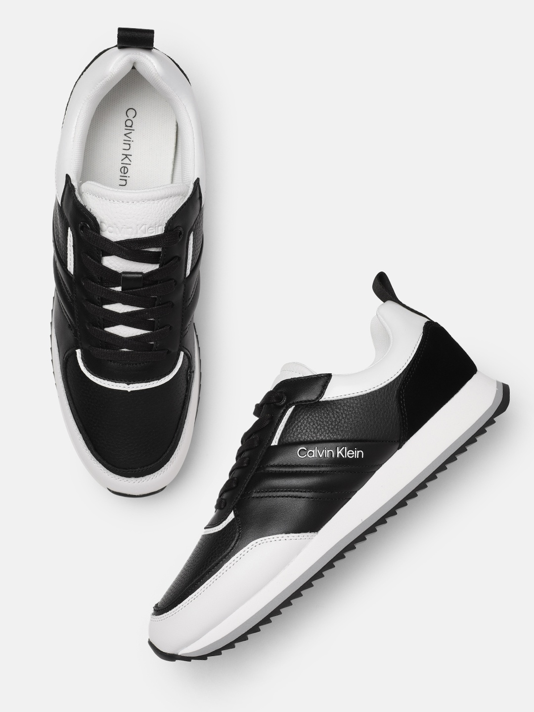 

Calvin Klein Men Colourblocked & Textured Leather Sneakers, Black