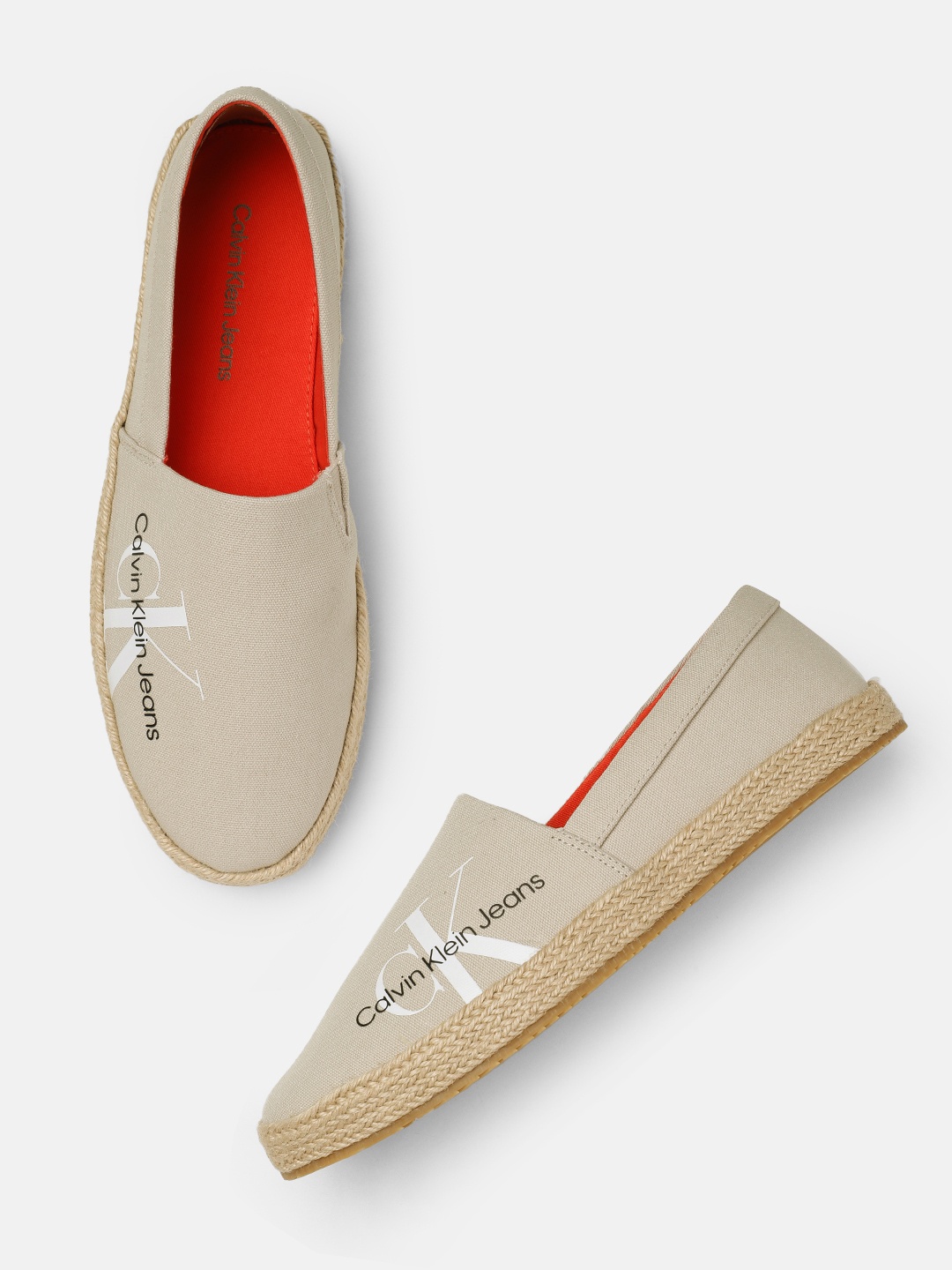 

Calvin Klein Men Brand Logo Printed Espadrilles, Beige