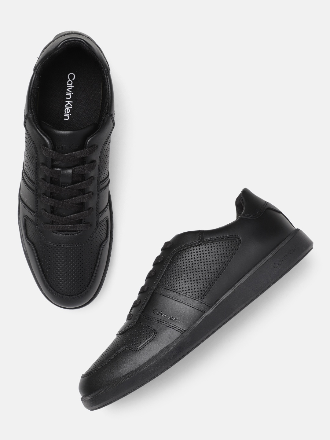 

Calvin Klein Men Solid Leather Sneakers, Black