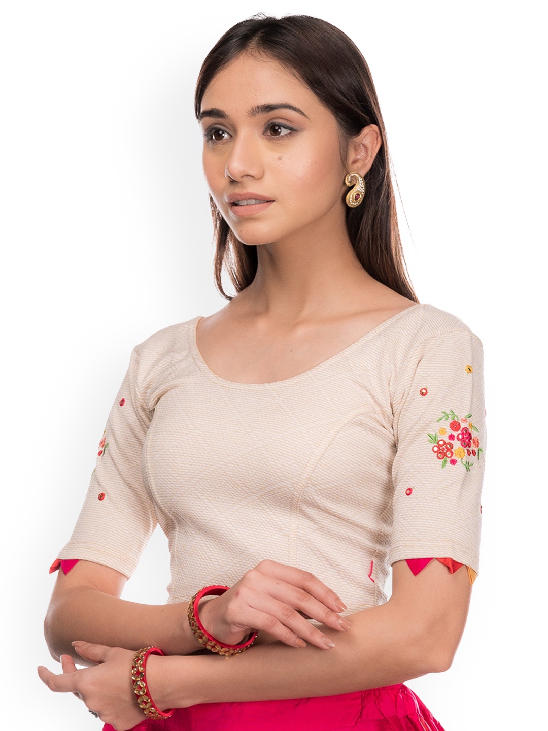 Bindigasm's Advi Self Design Embroidered Saree Blouse, Off white