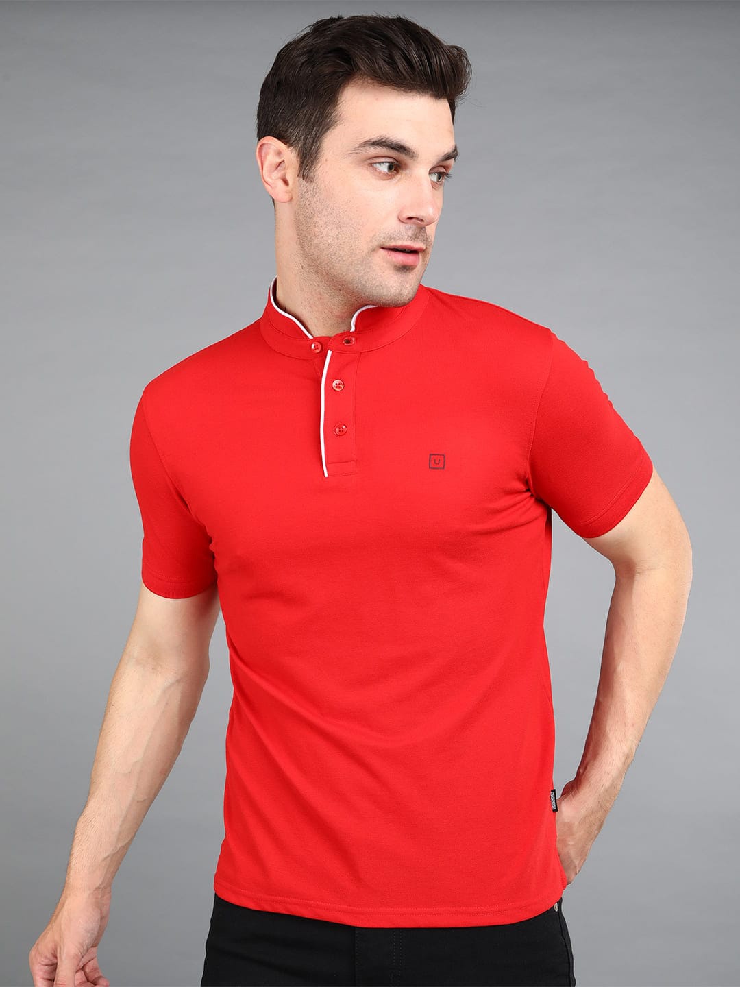 

Urbano Fashion Mandarin Collar Slim Fit T-shirt, Red