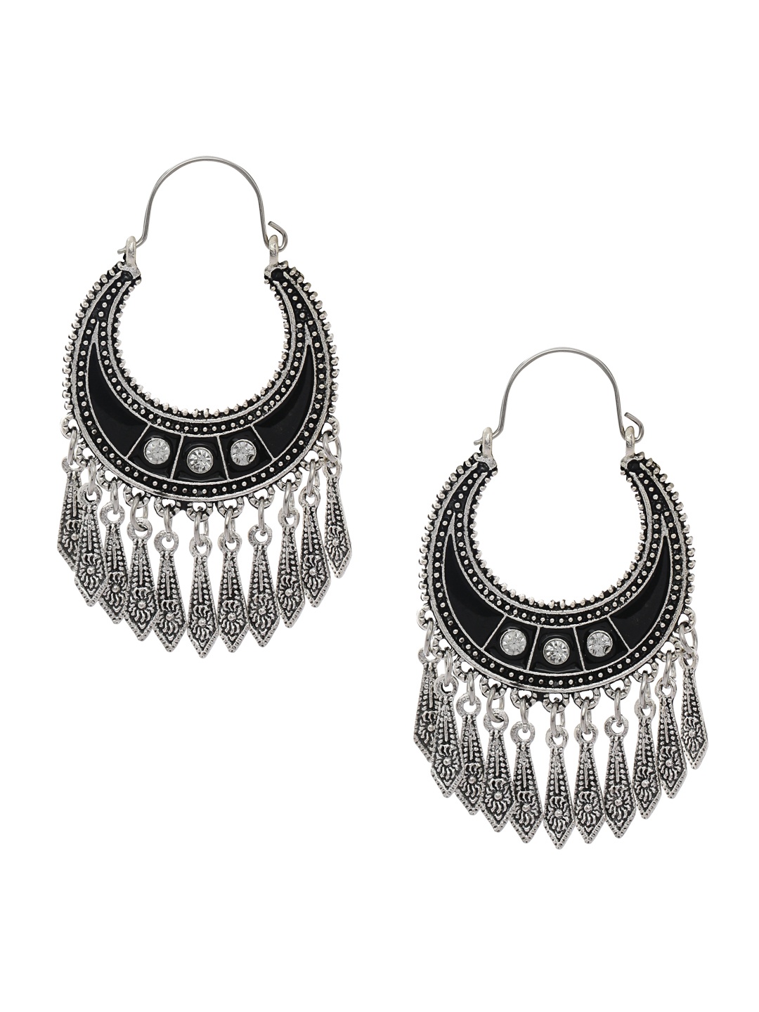 

Shining Diva Fashion Silver-Toned Black Contemporary Chandbalis