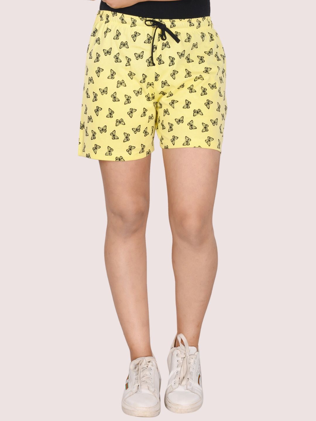 

StyleAOne Women Conversational Printed Cotton Shorts, Yellow