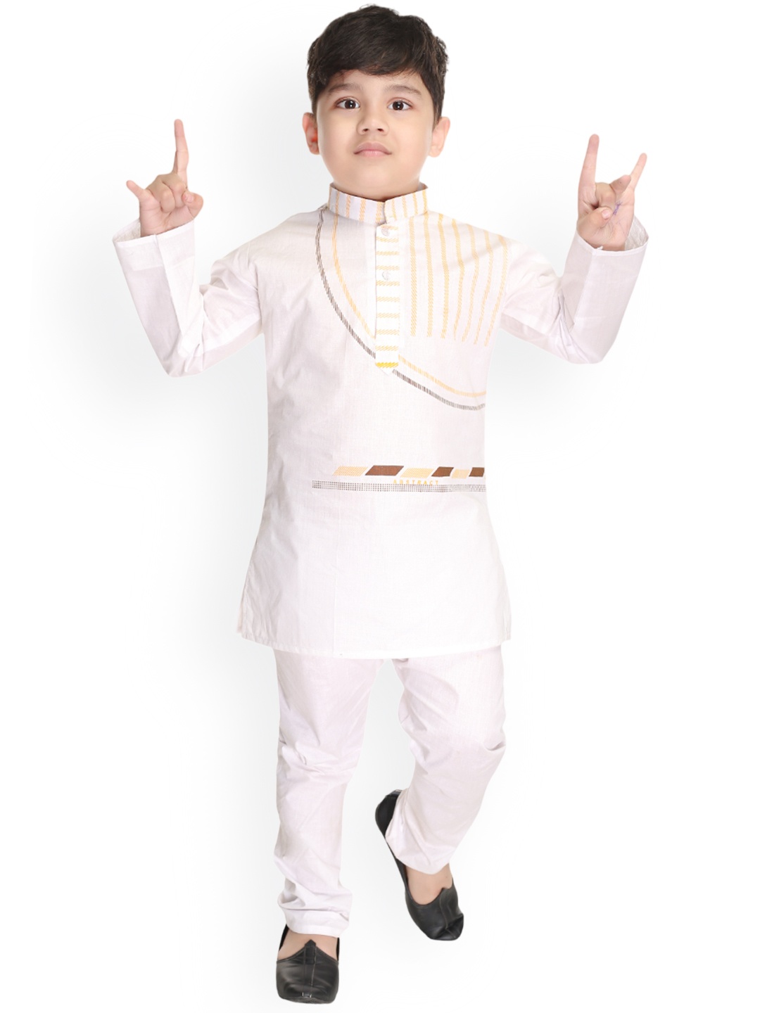 

BAESD Boys Striped Pure Cotton Kurta With Churidar, White